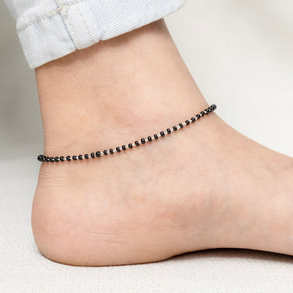 Traditional Daily Wear Silver Black Bead Anklet