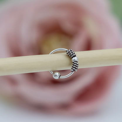 Silver Tribal Nose Ring Traditional Oxidised Nath Design