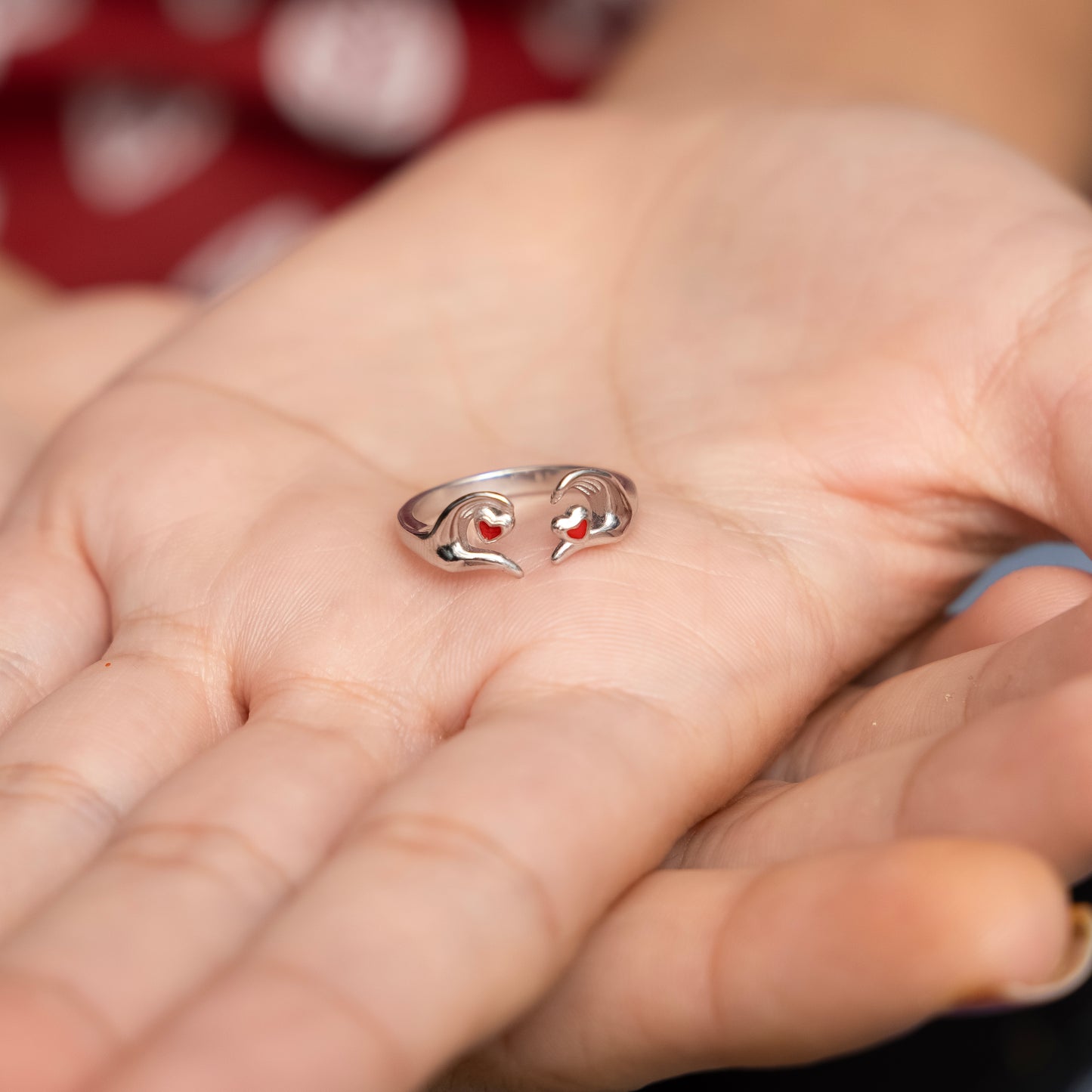 Adjustable Silver Heart Ring Cute Hand Gesture Love