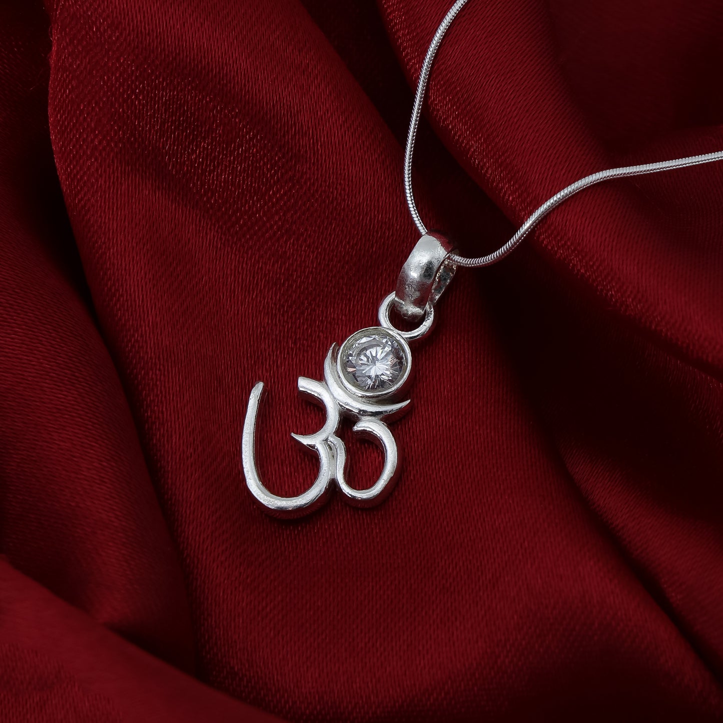 Silver Om Chand Pendant with Chain
