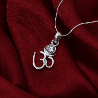Silver Om Chand Pendant with Chain