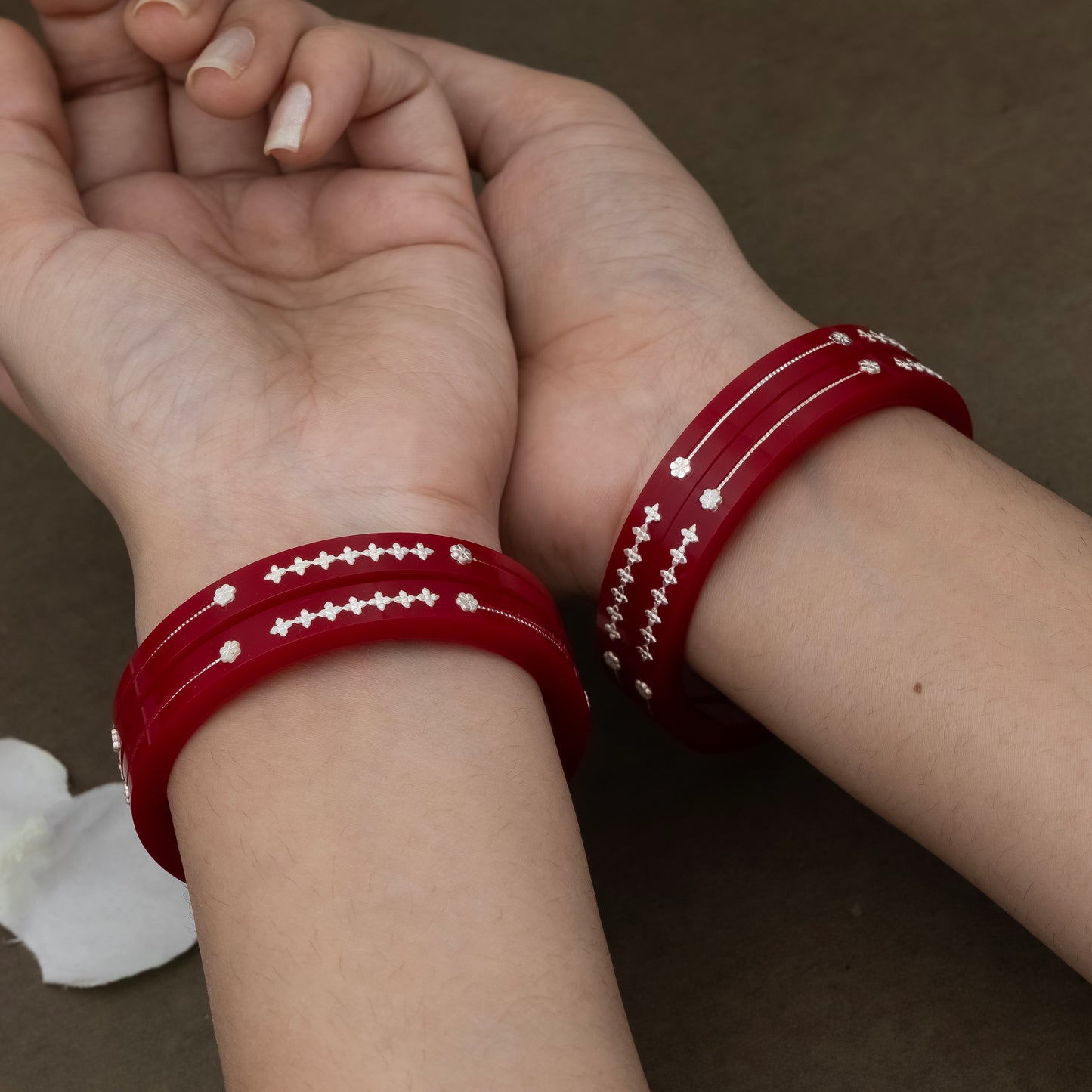 Red Glam Bangles with Silver Touch