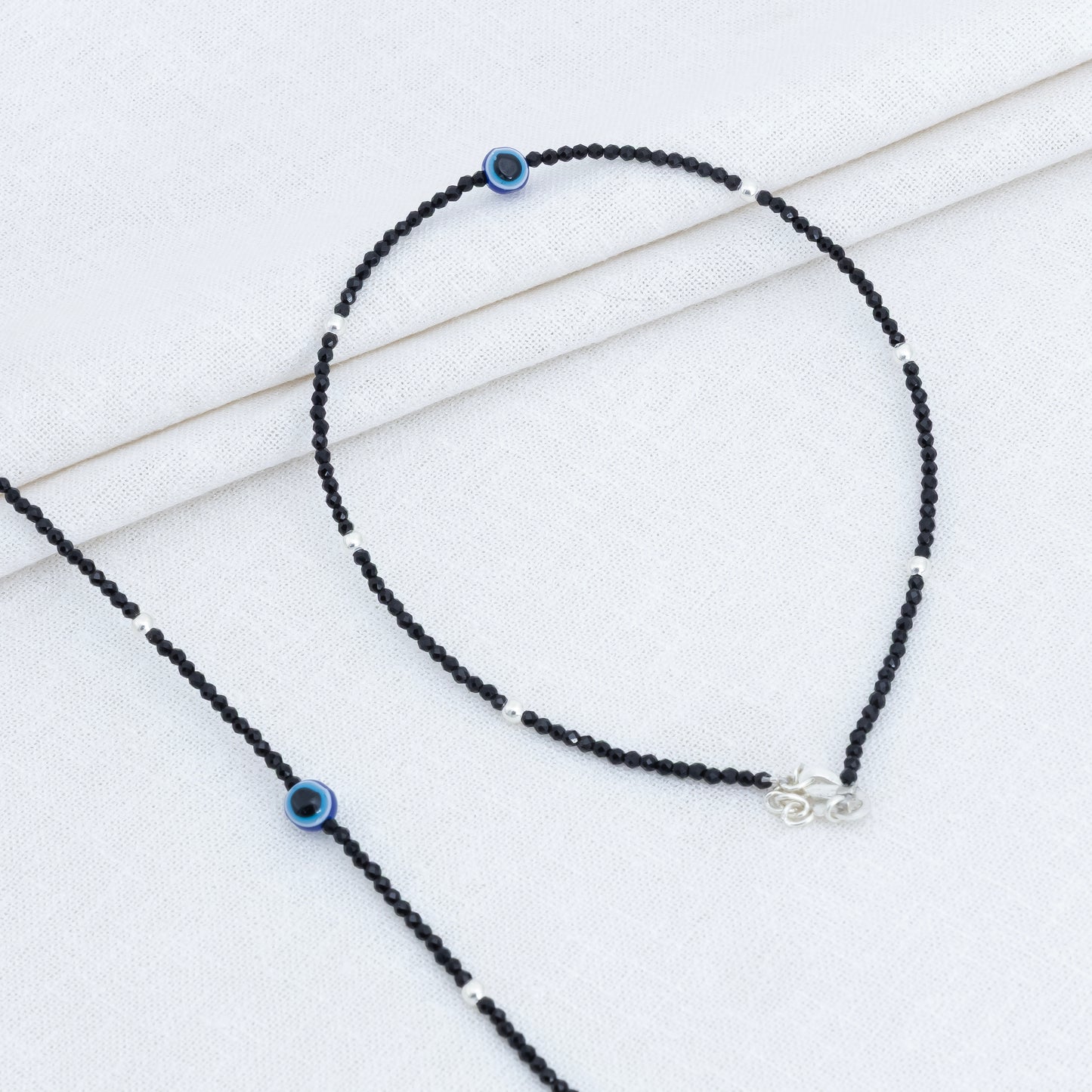 Blue Buds Evil Eye Silver Anklet