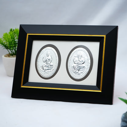 Decorative Silver Frame with Ganesh and Laxmi for Worship