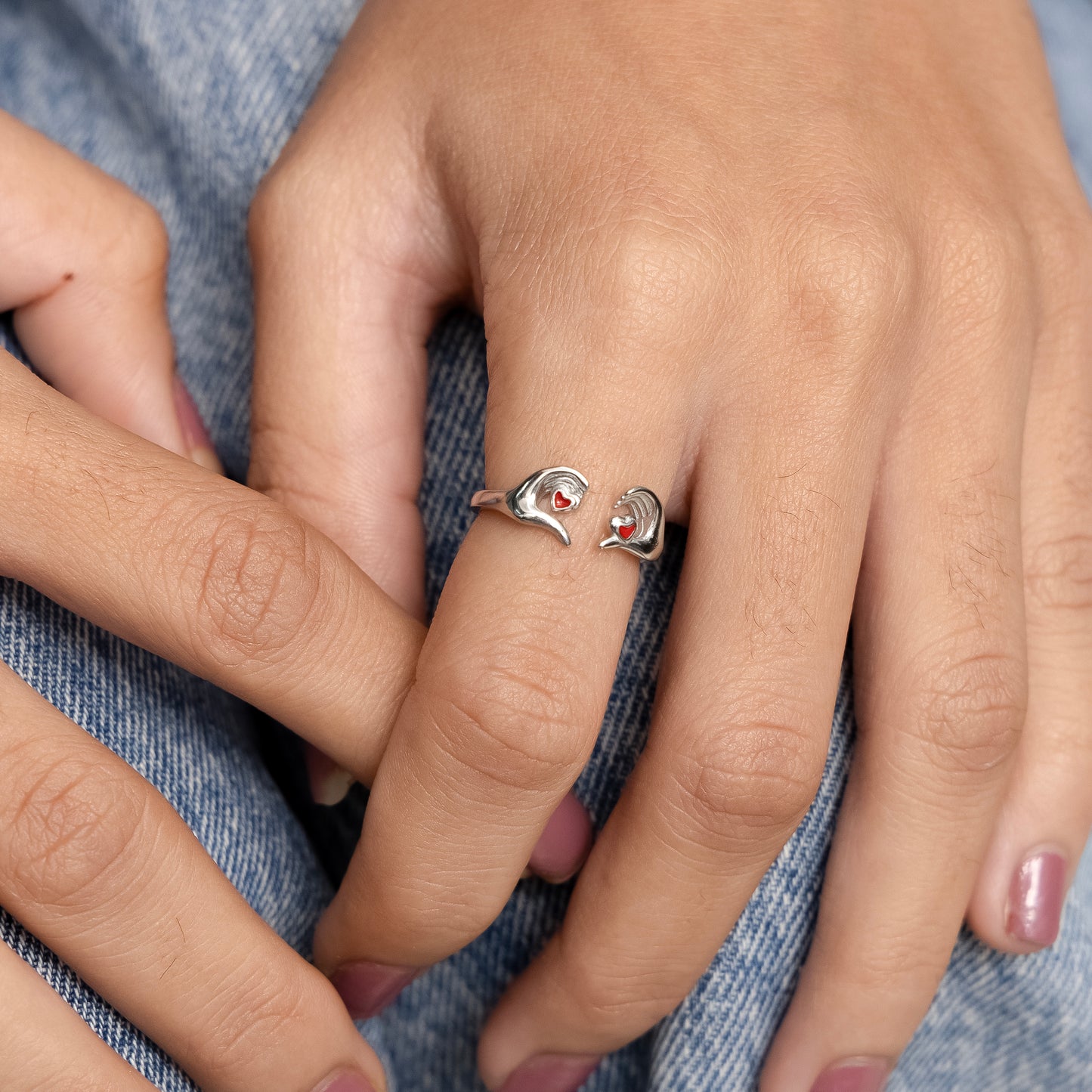 Adjustable Silver Heart Ring Cute Hand Gesture Love