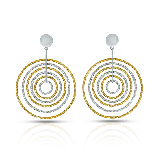 Elegant dual-tone spiral silver drop earrings