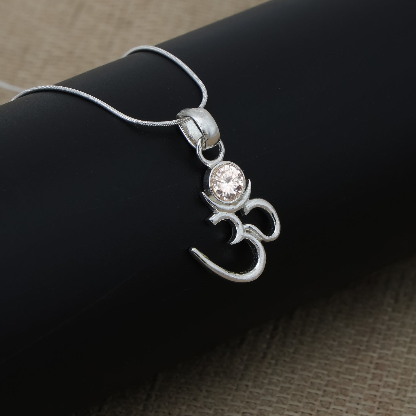 Silver Om Chand Pendant with Chain