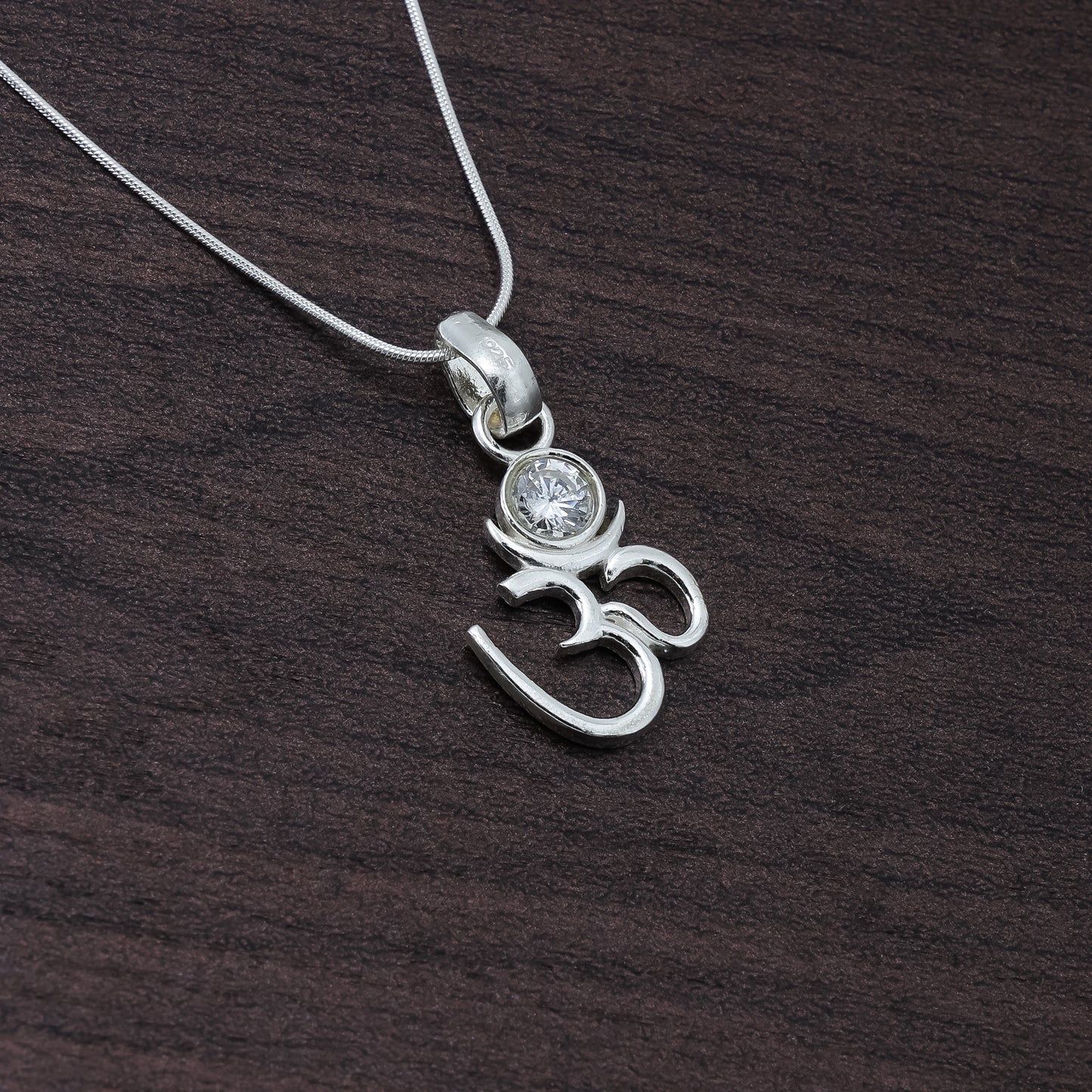 Silver Om Chand Pendant with Chain