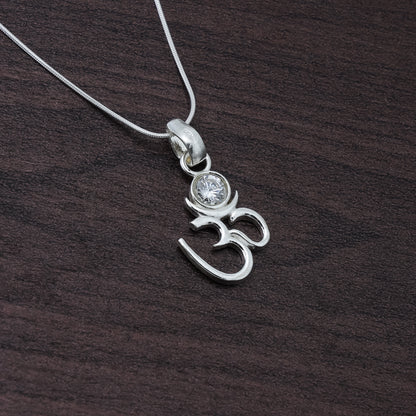 Silver Om Chand Pendant with Chain