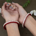 Crimson Elegance Silver Bangles