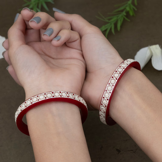 Crimson Elegance Silver Bangles