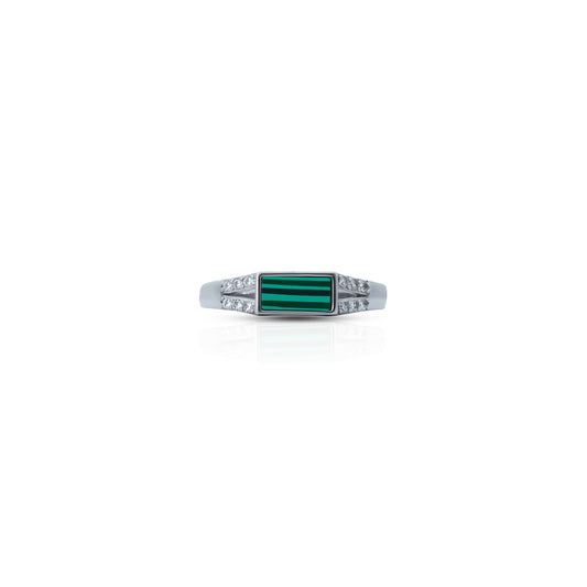 Sterling silver ring featuring green malachite, designed for girls