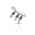 Silver saree pin with beads and purple-green stones
