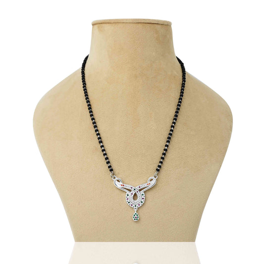 Elegant silver mangalsutra with a rounded ribbon design for a sophisticated look