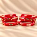 Red Gold Bangle Set Featuring Swastika Design – Stylish & Cultural.