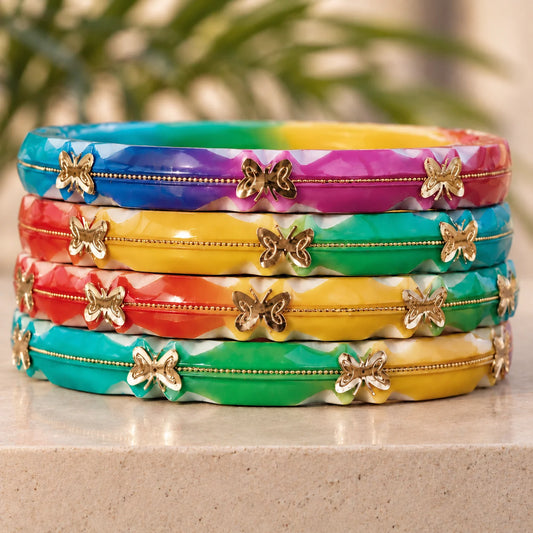 Multicolour Butterfly Charm Bangles with Golden Detailing