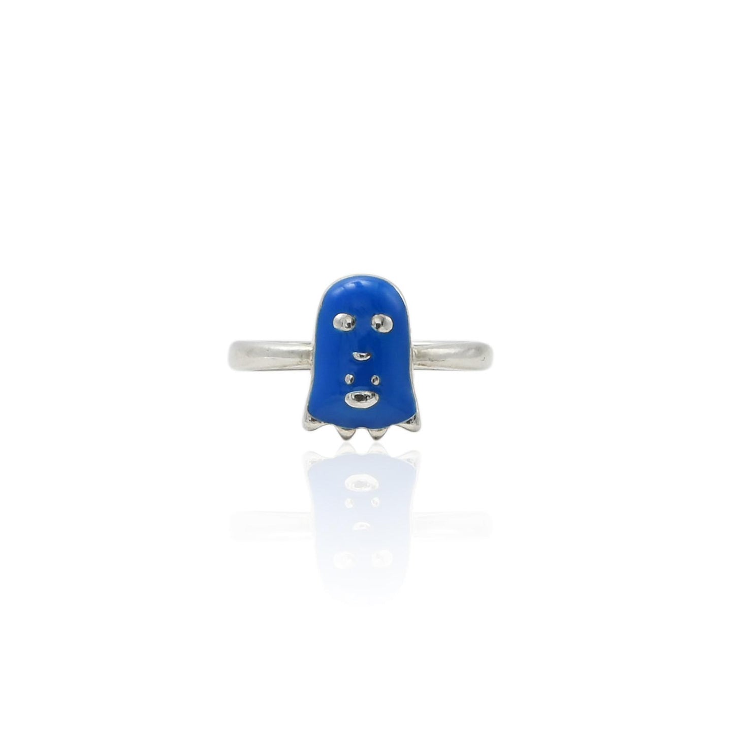 Silver baby ring featuring a cute blue teddy bear design, perfect for adding charm to your little one's accessory collection