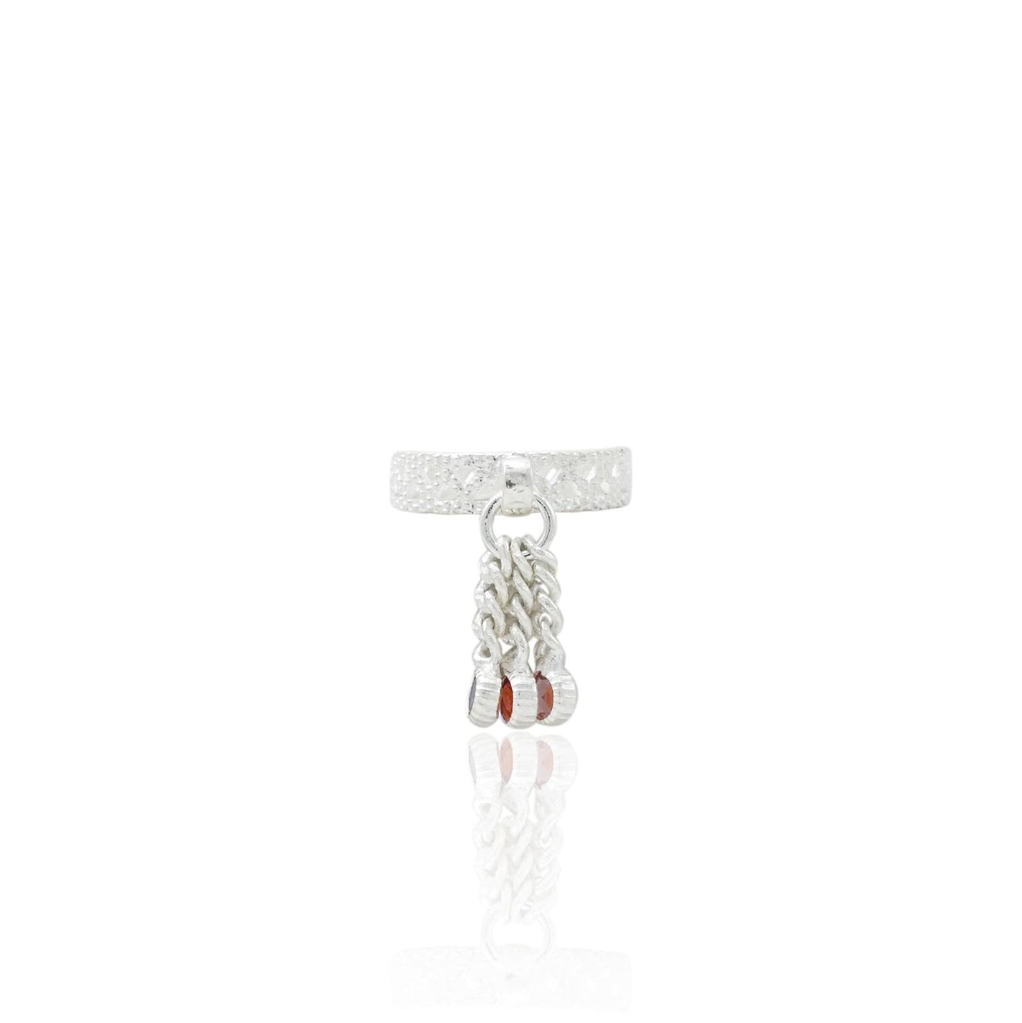 Silver girls' ring featuring intricate jhalar beads, adding a traditional and elegant touch.