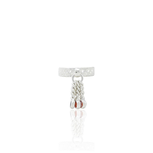 Silver girls' ring featuring intricate jhalar beads, adding a traditional and elegant touch.