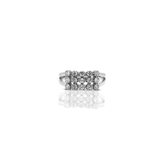 Sterling Silver Ring for Her with CZ Stones and Square Curve Design