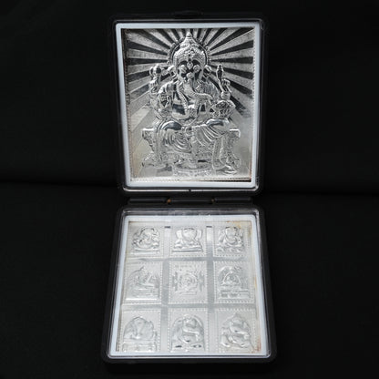 Silver Frame with Gourinandan Ganesh Ji for Spiritual Decor