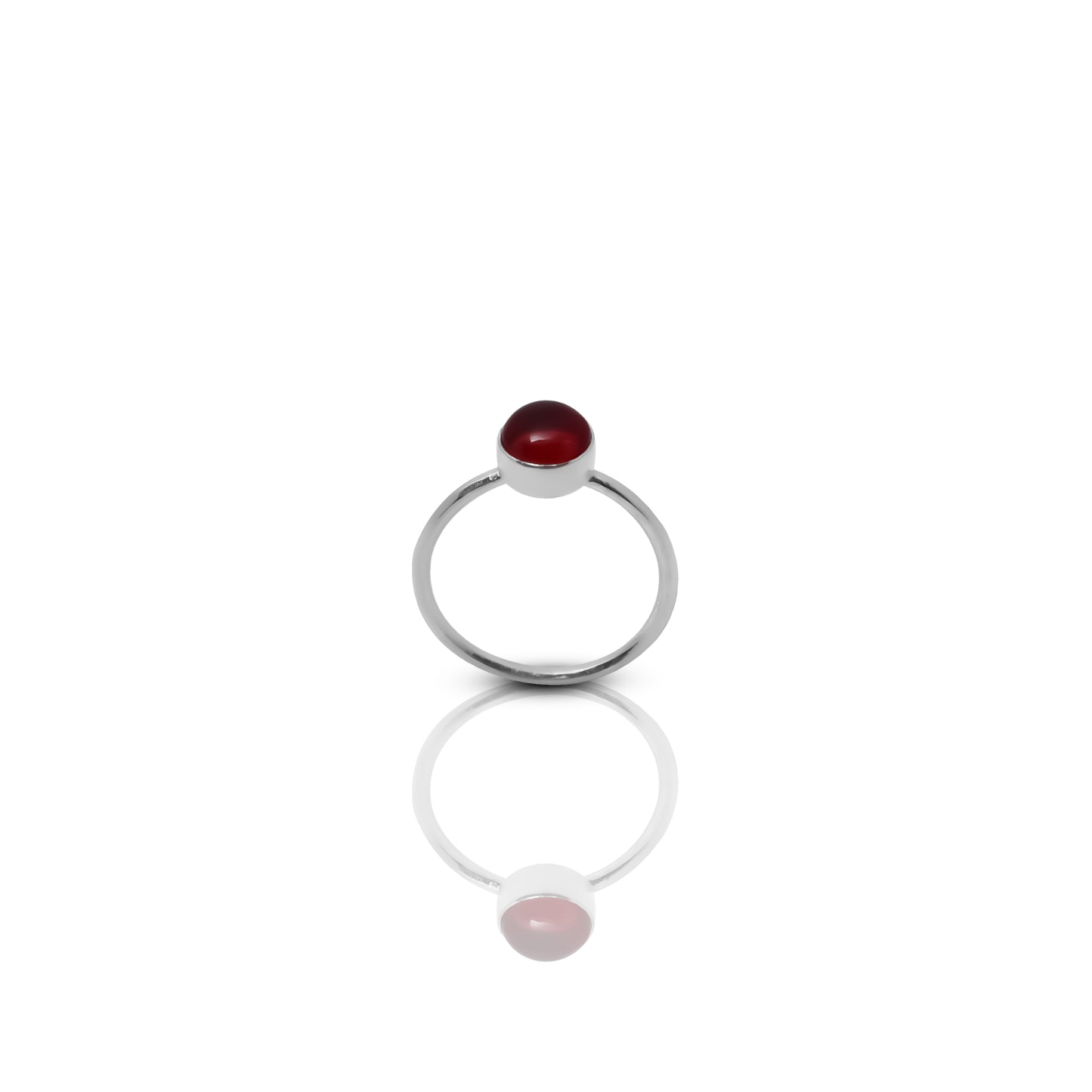 Bold sterling silver ring for girls with a deep red gemstone, inspired by the dramatic beauty of a blood moon.