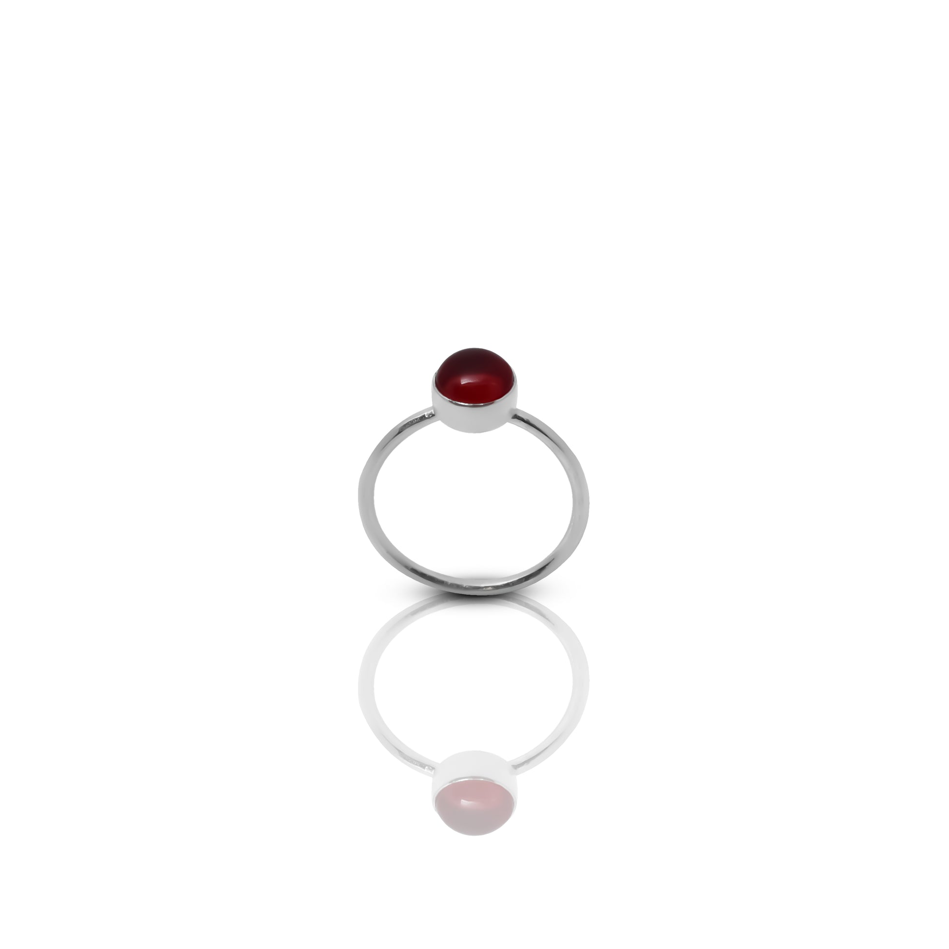 Bold sterling silver ring for girls with a deep red gemstone, inspired by the dramatic beauty of a blood moon.