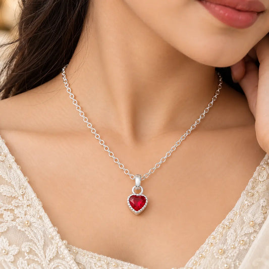 Premium Heart-Shaped Stone Silver Pendent Necklace