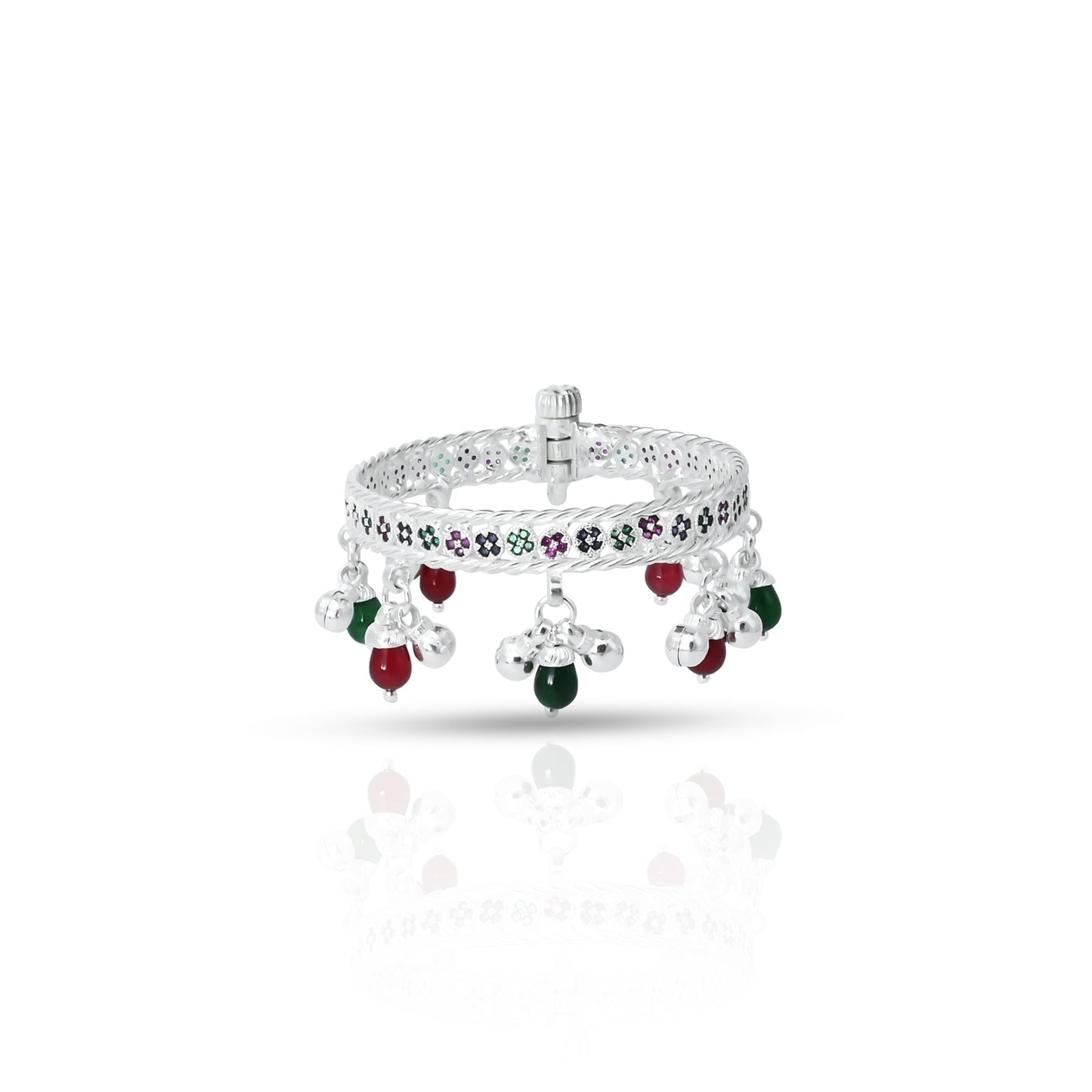 Buy Silver Green and Red Gems & Beaded Kada Payal for Baby Girl