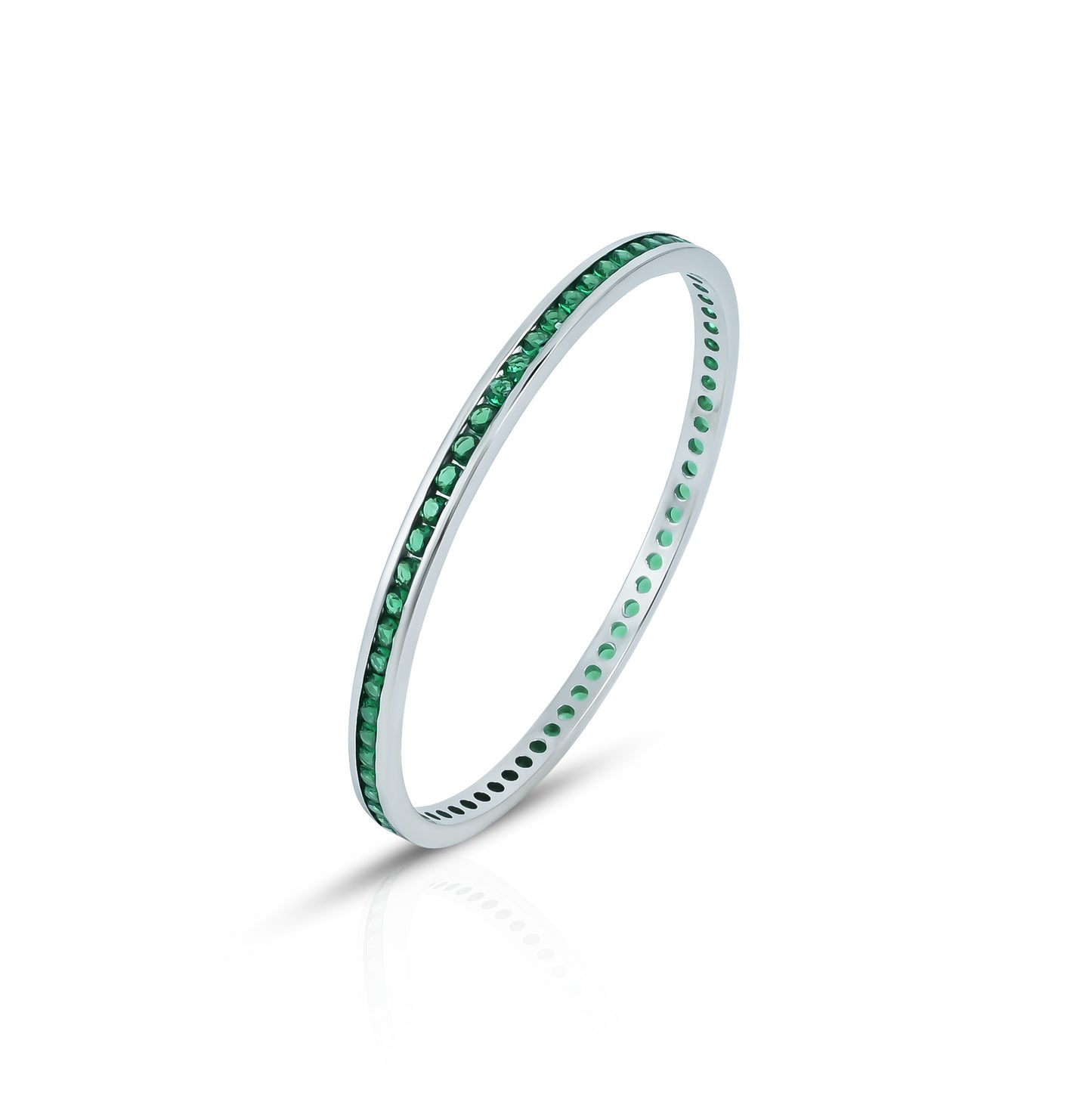 Stylish green stone-adorned silver bangles for girls