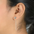 Graceful Silver Drop Earrings with Heart Bud and Shiny Stone