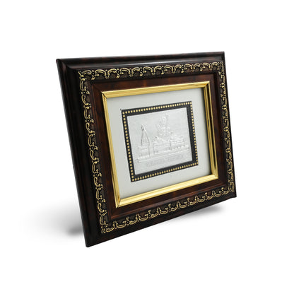 Traditional Shree Ram Mandir Ayodhya Silver Photo Frame with Wooden Border