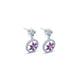 Silver Earrings With Purple Flower Stone in Circle Design