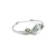 Silver bracelet designed with a flower pattern and a vibrant green stone centerpiece