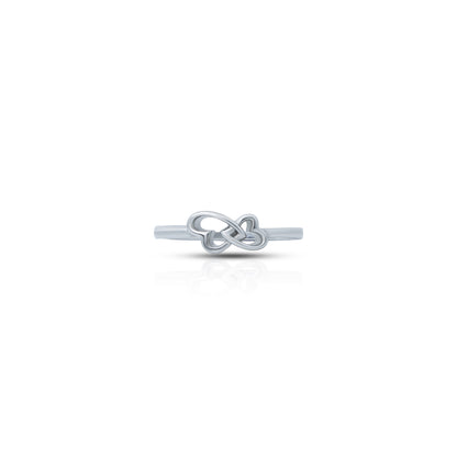 Charming sterling silver ring with interlocked hearts, symbolizing love.