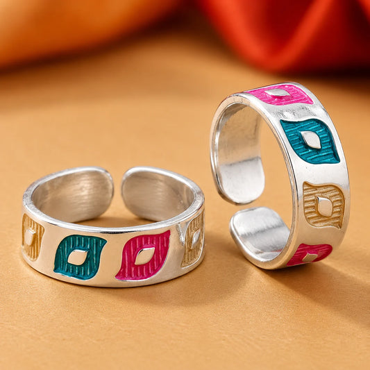 Silver Multi Color Leaf Design Bichhiya for Girls