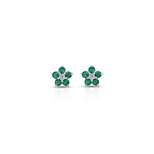 Beautiful flower design sterling silver earrings with green stones