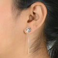 Sterling Silver Drop Earrings with Round Wheel Bud and Gemstone