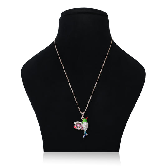 Hummingbird with Zircon Stones Silver Necklace