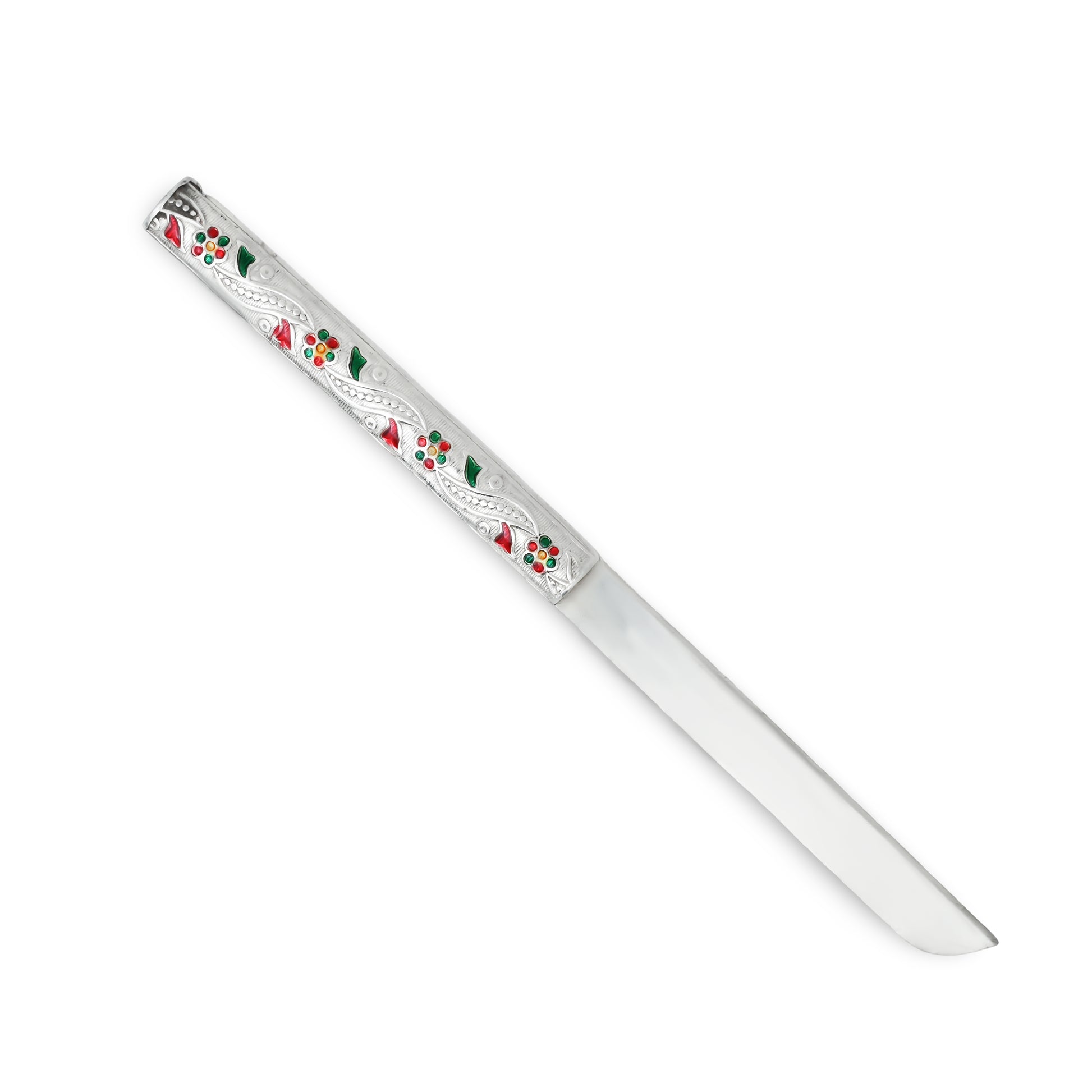 Sleek designer silver knife, perfect for elevating your dining experience.