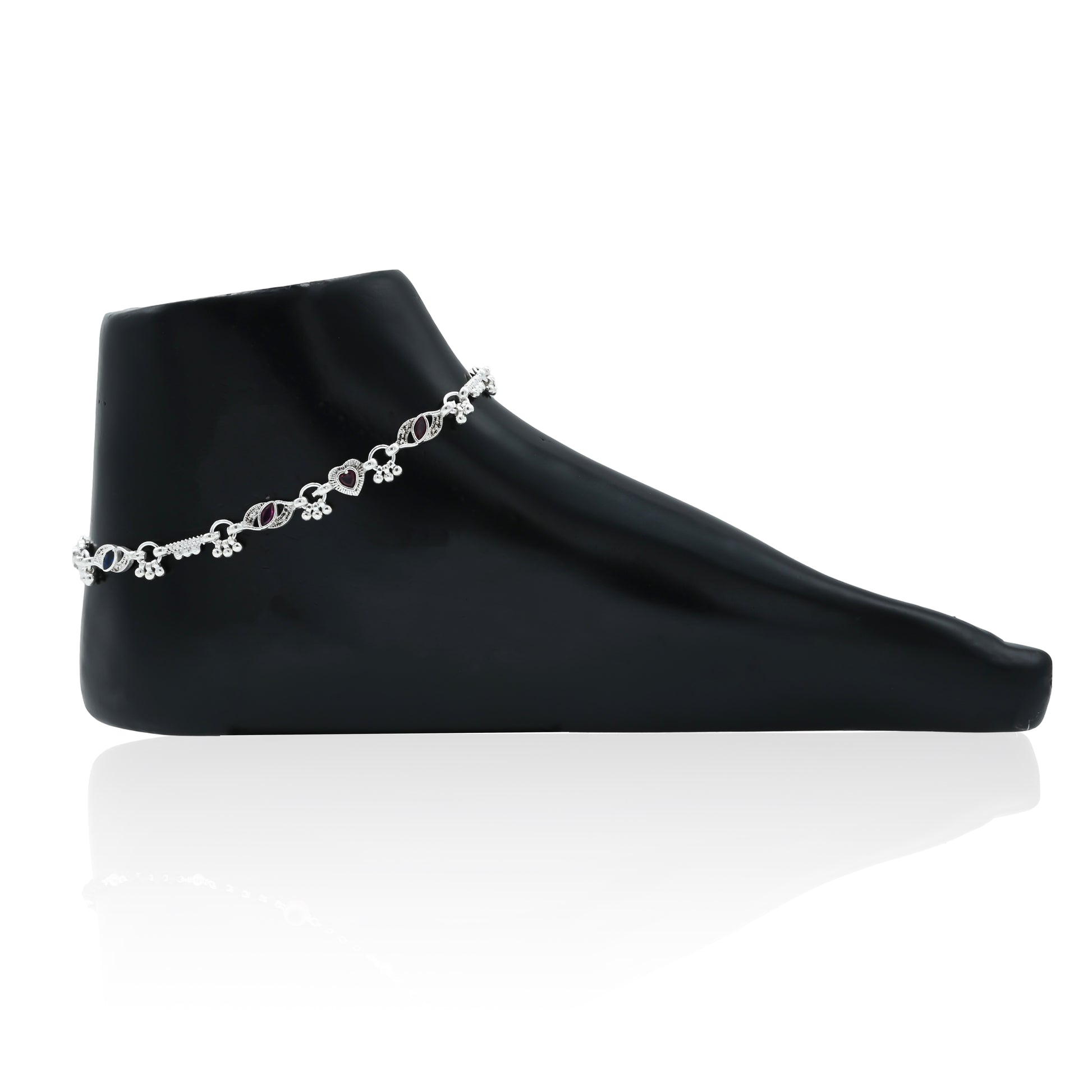 Elegant women's silver anklet featuring traditional ghunghroo accents