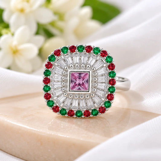Sterling Silver Ring with Purple Stone at Center