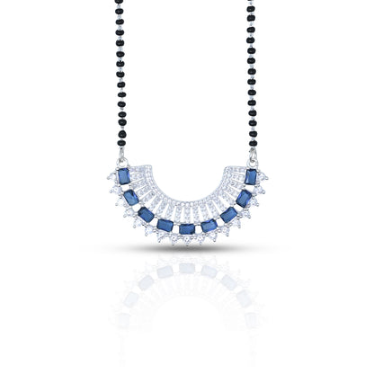 Chic silver mangalsutra with a beautiful blue gemstone, designed for a modern look