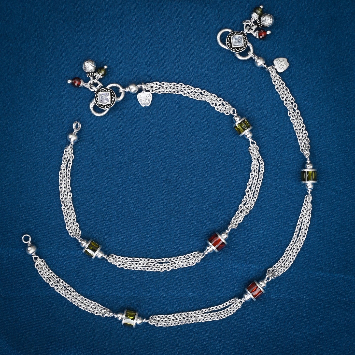 Multicolor Beads Chain Silver Payal-3