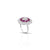 Charming silver ring featuring pink gem and flower motif.