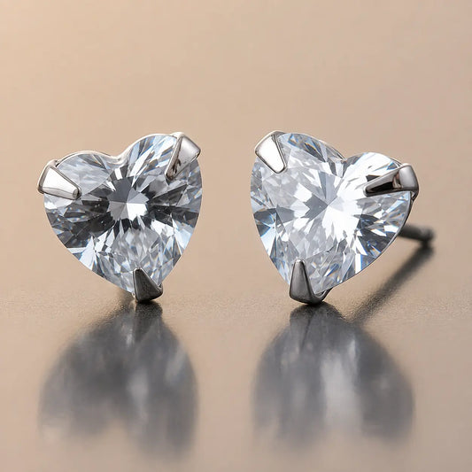 Silver Heart Earring-Cut Sparkle Studs
