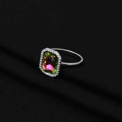 Elegant 925 silver ring with a striking watermelon tourmaline gemstone, perfect for her.