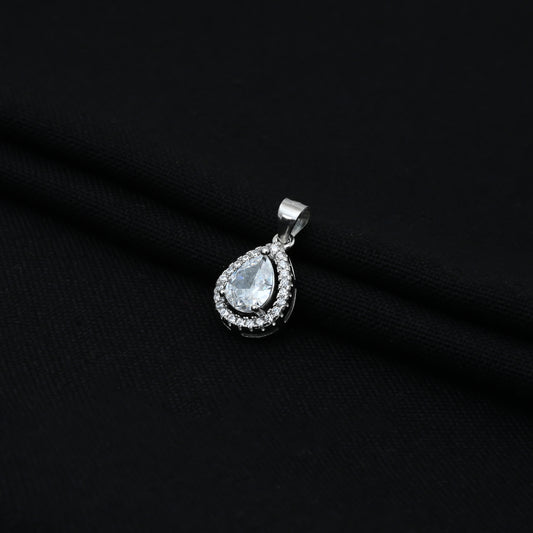 Charming silver pendant showcasing a distinctive drop design adorned with a central CZ stone