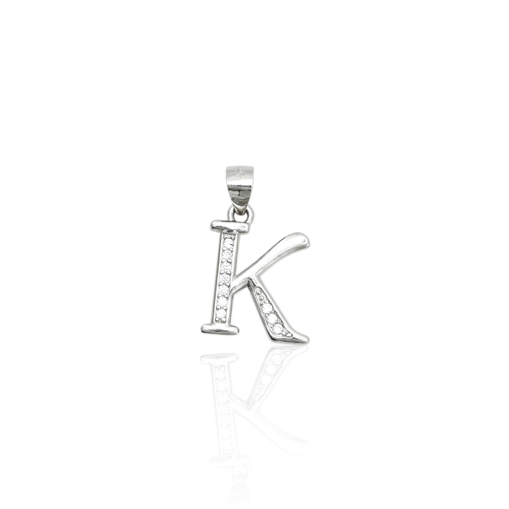 Elegant silver pendant featuring the letter 'K' in a stylish name symbol design.