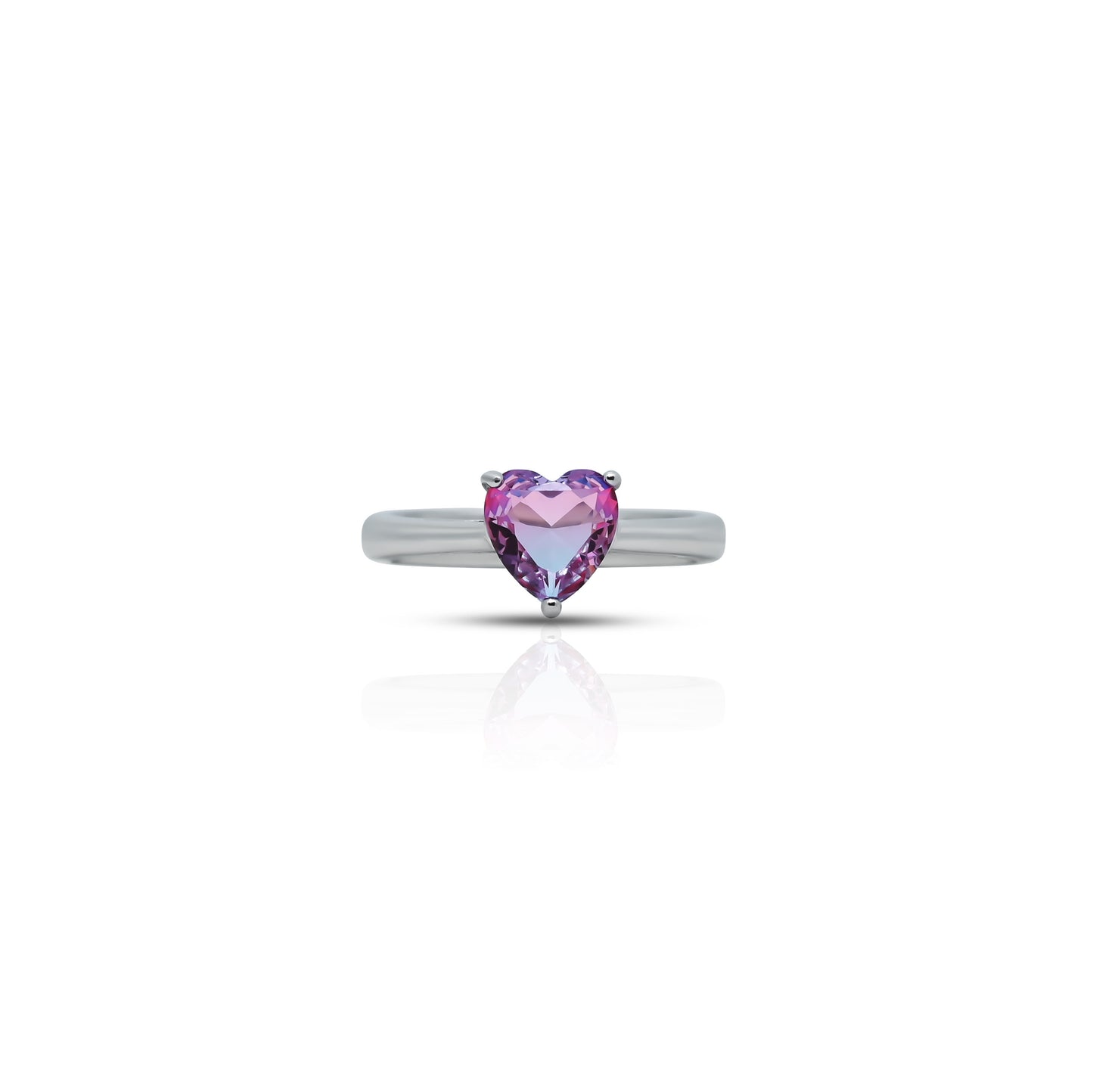 Sterling Silver Ring for Her with Purple Heart Cut Gemstone